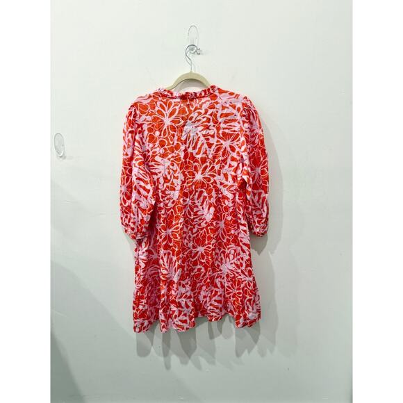 Tyler Boe  Karli Linen Split V-Neck 3/4 Sleeve Tiered Mini Dress Chattanooga L - Picture 3 of 5